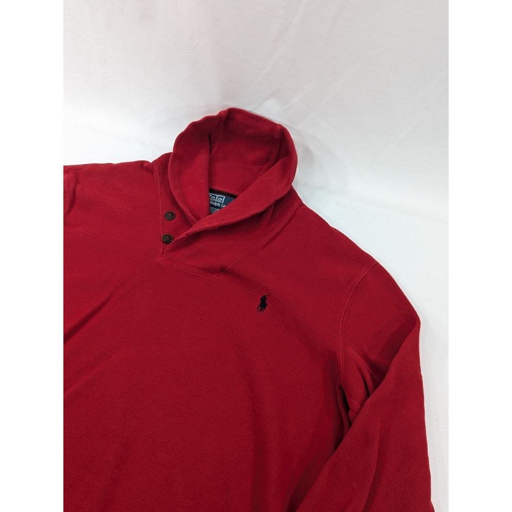 VTG Polo Ralph Lauren Men's Red Sweater Cowl Neck Large Cotton knit pullover
